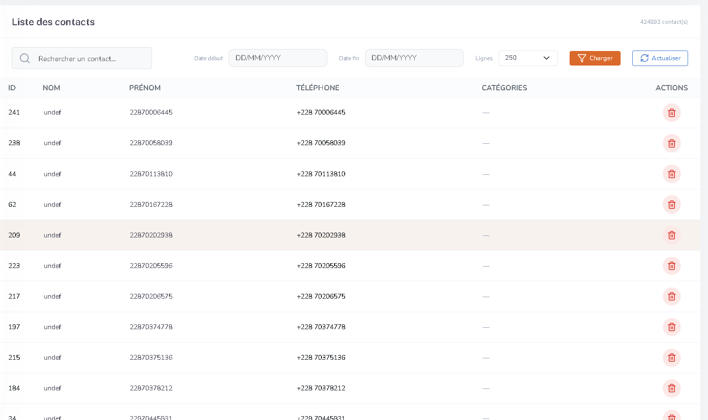 Liste Contacts